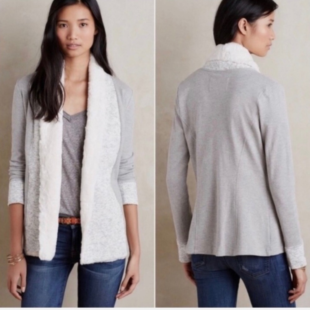 Anthropologie Saturday Sunday Sweater Women’s‎ Sz S Grey Faux Fur Open Cardigan